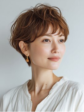 やわらかさと立体感を両立した、大人のショートヘア