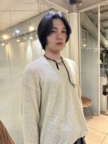 =メンズボブ/ダークアッシュ/ニュアンスパーマ／メンズウルフ