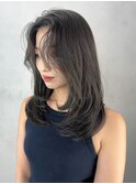 ロング顔周りレイヤー韓国ヘア美髪_F0347