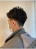 ゆるめニュアンスパーマショートツーブロック20代30代40代