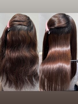 アム 表参道(am) 巻ける縮毛矯正【小顔薄めバンググレージュレイヤーロング前髪】