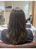 【ミディアム】【グレージュ】【コテ巻き】
