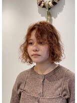 シアン 矢場町店(CYAN.)&nbsp;ブリーチパーマ×ボブ×オレンジカラー×ウェーブヘア