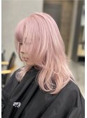 ミディアムレイヤーホワイトピンクブロンドトリプルカラー