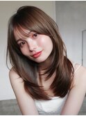 ロング顔周りレイヤー前髪カット暗めカラー_F20912