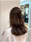 お呼ばれヘアハーフアップヘアアレンジ_黒髪小顔オリーブグレー