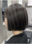コントラストハイライト/白髪ぼかしハイライト/大人ボブ