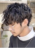 波巻きパーマメンズマッシュセンターパートツイストスパイラル
