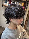 波巻きツイストスパイラルパーマ×メンズウルフカット