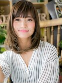 斜めバングオリーブアッシュ抜け感ロングボブh3上尾20代30代40代