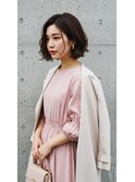 大人可愛いナチュラル外ハネボブ艶髪ダークブラウン