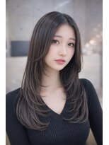 ヘアールーム アート(hair room a to by NYNY)&nbsp;韓国風レイヤー×エアリーアッシュグレー