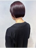 【吉田】切りっぱなしボブチェリーレッド縮毛矯正束感20代吉祥寺