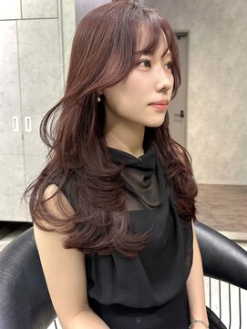 シティ(CITY) 韓国風レイヤー レイヤーカット ピンクブラウン 顔まわりカット