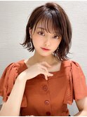 耳かけショートボブ似合わせカット30代40代チェリーブラウン