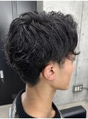 メンズ/アップバング/ツーブロックマッシュ/束感ショート/波巻き
