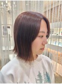 切りっぱなしボブ　ミニボブ　ショート　ブラウン　ツヤ　