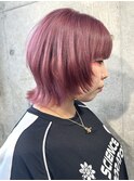 ボブウルフケアブリーチカシスピンク顔周りレイヤー