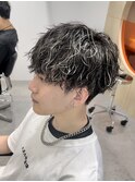 シャドウパーマブリーチメッシュ波巻きパーマ刈り上げマッシュ