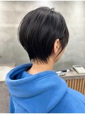 大人可愛い20代30代40代黒髪前下がりショートボブ丸みショート◎