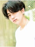 アッシュブラックくせ毛風パーマ韓国マッシュセンターパート