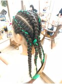 グリーンエクステ入りコーンロウ【ヘアアレンジ　立川/立川南】