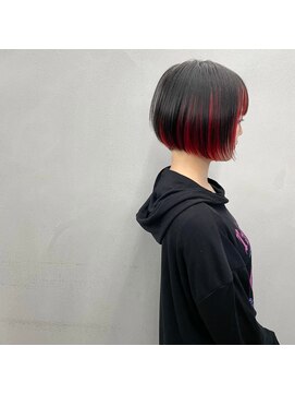 タグ(#tag) #前下がりボブ×隠れ高彩度レッド