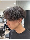 センターパート波巻きスパイラルパーマ　k