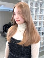 ミルクティーピンクグレージュカラー韓国ミディアムレイヤー