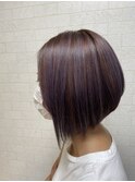 前下がりショートボブ　バイオレットハイライト