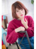 大人ガーリーレッドブラウン小顔前下がりミニボブc1