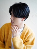 センターパートショート×ブルーブラック×Masenaメンズ3