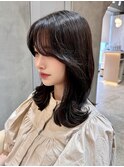 ◯シアーカラーセミディカール姫カット韓国ヘアサイドバング