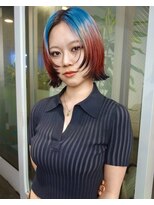 レコ 渋谷(LECO)&nbsp;デザインルーツレッドブルー顔まわりレイヤーボブ