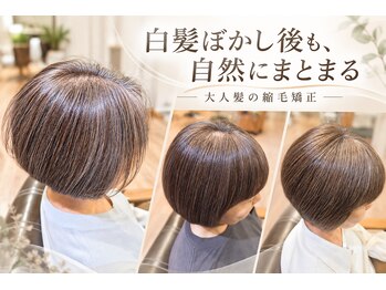 アットティー 金沢文庫(at tee...)の写真/最新縮毛矯正×白髪ぼかしで艶やかに。ダメージを抑え、自然な若見えと大人の美しさを叶える新提案。