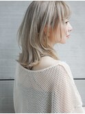 オリーブアッシュグレーベージュ前髪パーマ切りっぱなしボブ4