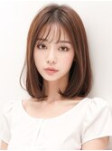 20代30代大人かわいい/斜めバング/グレージュカラー/小顔/前髪