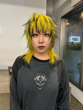 レコ 渋谷(LECO) イエロー×ブラックのシャギーウルフ