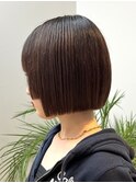 大人ボブ 切りっぱなしボブ 前下がりボブ 縮毛矯正 姫カット