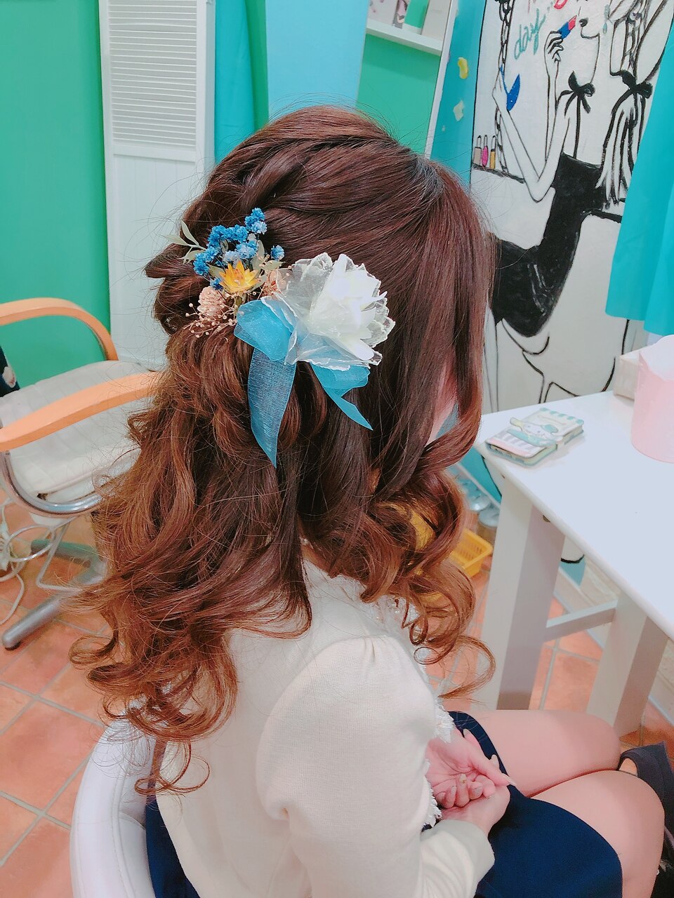 ドライフラワー×リボン☆ハーフアップ：L028174976｜ヘアセットサロン