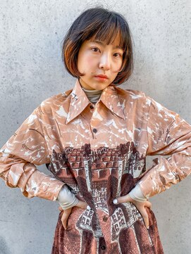 ハル ヘアスタジオ(haRu hair studio) 柔らか丸みボブ×オレンジインナーカラー