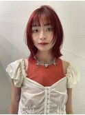 ブリーチなしボルドーカラーウルフカットブリーチなしwカラー