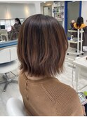 くびれレイヤー/斜めバング/シルキーベージュデザインカラー新籾