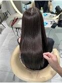 ★丸型逆三角ホワイトグレージュデジタルパーマチェリーブラウン