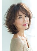 40代50代ボブ夏カラーアッシュグレージュふんわり外ハネ