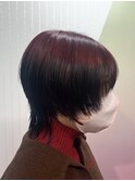ウルフカット 赤×黒 グラデーション デザインカラー
