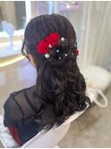 結婚式 二次会 お呼ばれ ハーフアップ×花飾り×パールピン
