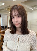 ミディアム　姫カットレイヤー　イメチェン　黒髪　ブルージュ