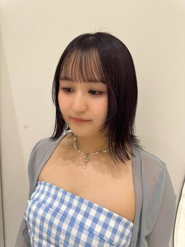 ジーナ 福岡天神(Zina) 顔周りレイヤー×パッツンボブ×ピンクラベンダー(Zina福岡天神)