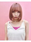 ボブ/ぱつっとボブ/ピンク/ピンクベージュ/ケアブリーチ/20代